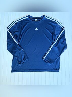 adidas Navy Long Sleeve Top with White Stripes
